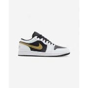 Lage Sneakers Nike Jordan 1 Low White Black Metallic Gold Swoosh