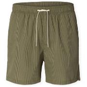 Korte Broek Selected Cooper-Seersucker Swim Trunks - Deep Lichen Green