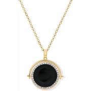 Collier Orusbijoux Collier Médaillon Double Face Doré Cristal Noir