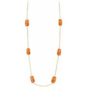 Collier Orusbijoux Collier Argent Dore Petits Galets Pierres Orange