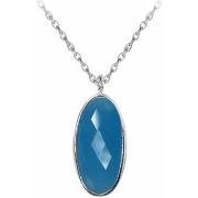 Collier Orusbijoux Collier Argent Rhodie Médaillon Ovale Facette Bleu