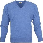 Sweat-shirt William Lockie Pull Laine d'Agneau Col-V Clyde Bleu