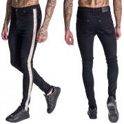 Pantalon Gianni Kavanagh Jean homme skinny noir avec bandes