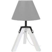 Lampes de bureau Tosel Lampe de chevet trépied bois blanc et gris