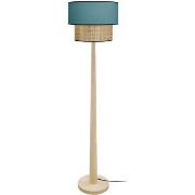 Lampadaires Tosel Lampadaire droit bois naturel et bleu