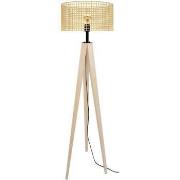 Lampadaires Tosel Lampadaire trépied bois naturel et jaune pastel