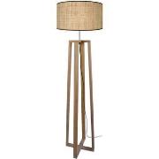 Lampadaires Tosel Lampadaire colonne bois naturel et paille