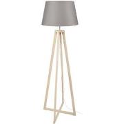 Lampadaires Tosel Lampadaire colonne bois naturel et taupe