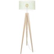 Lampadaires Tosel Lampadaire trépied bois naturel et vert pastel