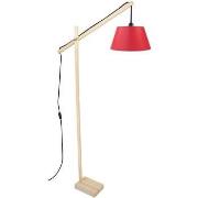 Lampadaires Tosel lampadaire liseuse articulé bois naturel et rouge