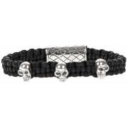 Bracelets Orusbijoux Bracelet Tête De Mort Argent Lien Noir Skull