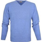 Sweat-shirt William Lockie Pull Laine Col-V Surf Bleu Moyen