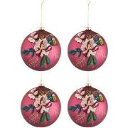 Décorations de noël Jolipa lot de 4 Boules de noël broderie fleur