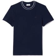 T-shirt Lacoste T-SHIRT BLEU MARINE EN PIQUÉ STRETCH À COL RAYÉ