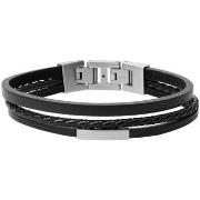 Bracelets Fossil Bracelet homme triple rang cuir noir