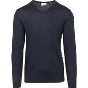 Sweat-shirt Profuomo Pull-over Col-V Laine Merinos Marine