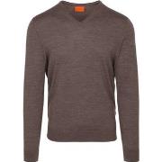 Sweat-shirt Suitable Merino Pullover V-Neck Taupe