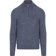 Sweat-shirt Suitable Pull Demi-Zip Mix Laine Bleu Foncé