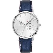 Montre Pierre Lannier DATA Cadran Argenté Bracelet Cuir Bleu