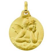 Pendentifs Brillaxis Médaille ange ronde or jaune 9 carats mat