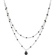 Collier Orusbijoux Collier Argent Rhodié Double Chaine Goutte Pierres