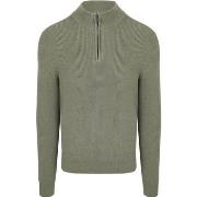 Sweat-shirt Suitable Pull Demi-Zip Mix Laine Vert