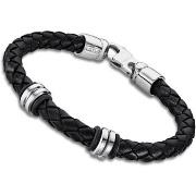 Bracelets Lotus Bracelet homme Style acier cuir noir tressé