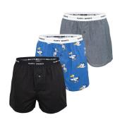 Happy Shorts 3-pack wijde boxershorts heren zwart pelikaan print blauw