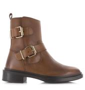 Poelman Leren boot met goudkleurige gespen biker boots dames