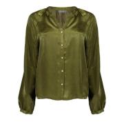 Geisha Blouse fancy buttons army