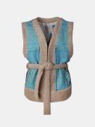 Mucho Gusto Tweezijdig draagbaar lichtblauw tweed en teddy gilet met b...