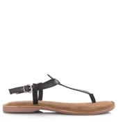 Lazamani t-strap leren teensandalen platte sandalen dames