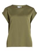 Vila viellette s/s satin top noos 14059563 capulet olive