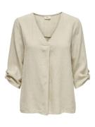 Jacqueline de Yong say 3/4 linen v-neck top wvn dia 15317390 oatmeal