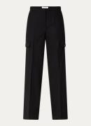 Sandro High waist straight fit pantalon in scheerwolblend met klepzakk...