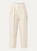Benetton High waist loose fit cropped pantalon in linnenblend met ploo...