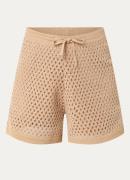Sandro High waist straight fit korte broek met opengewerkt dessin