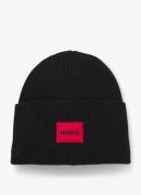 HUGO Saffa ribgebreide muts in wolblend met logo