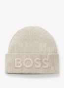 BOSS Afox ribgebreide muts in wolblend met logo
