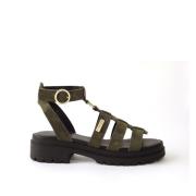 Sandalen in leer Tobosued, dikke zool