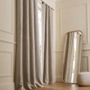 Verduisteringsgordijn van gewassen linnen, leren lussen, Private