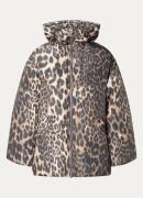 Ganni Puffer jack met donsvulling en panterprint