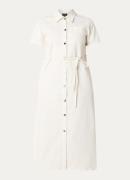 Expresso Midi denim blousejurk met strikceintuur en steekzakken