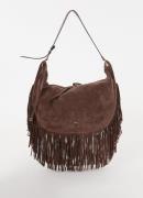 ba&sh Schoudertas XL van suède met franjes