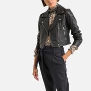 Blouson court zippé en cuir