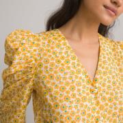 Blouse col rond imprimé floral, manches courtes