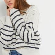 Pull marinière à torsades, mélange alpaga