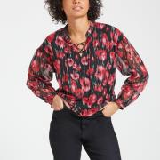 Blouse, col rond, manches longues, imprimé floral