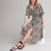 Robe longue col montant, motif animalier