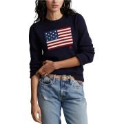 Pull col rond, motif drapeau américain